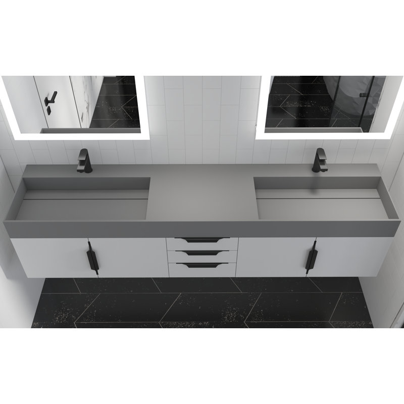 84" Amazon Double Bathroom Vanity with Top, White, Gray, Black