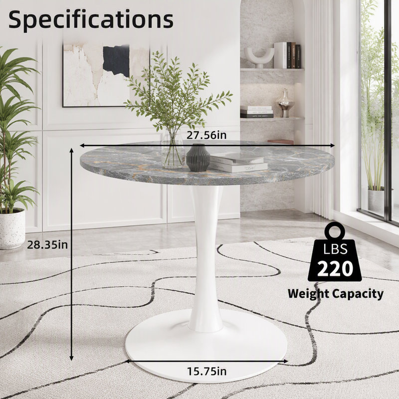 Round Dark Gray Marble Dining Table, dark gray/White