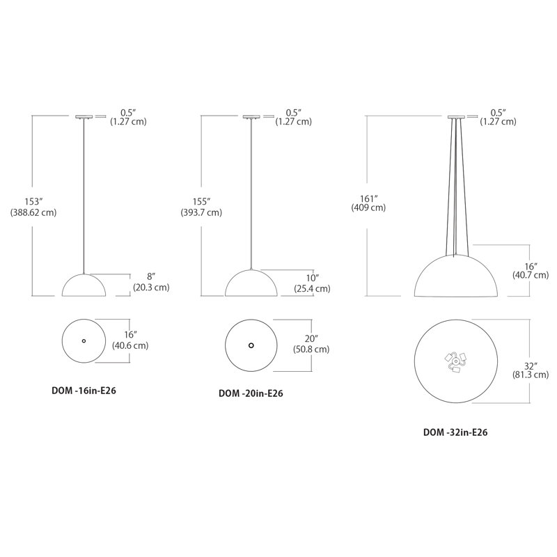 Domos 1 - Light Single Dome Pendant, Gold/Black, 8" H x 16" W x 16" D, No