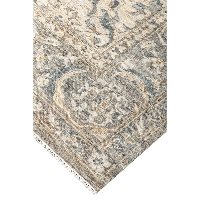 Hand Knotted Oriental Area Rug in Gold/Gray/Beige, Rectangle 5' x 8'