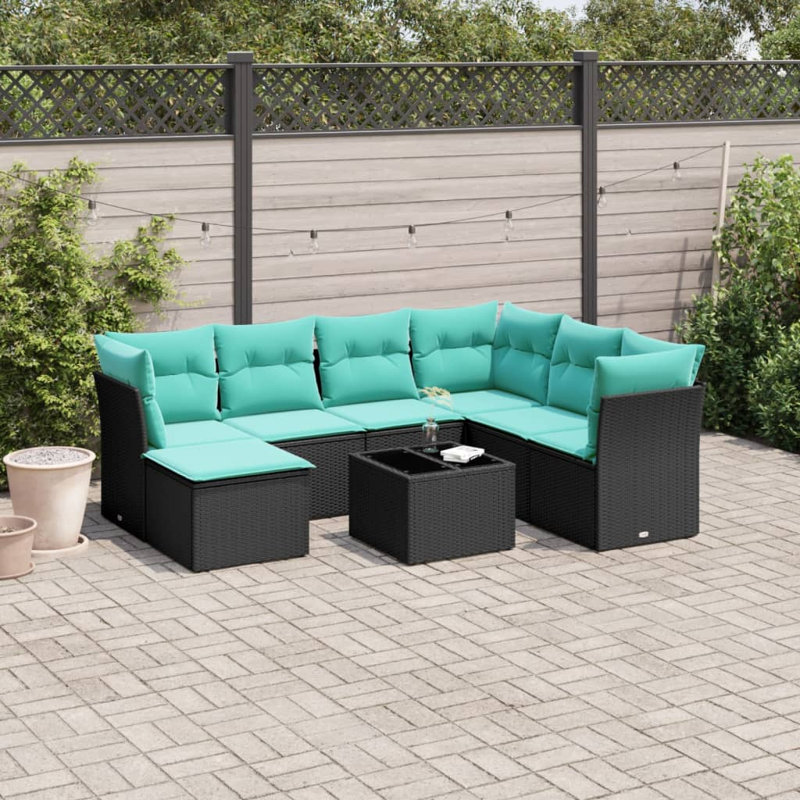 Ensemble de canapé de patio 8 pièces avec coussins, Bleu sarcelle