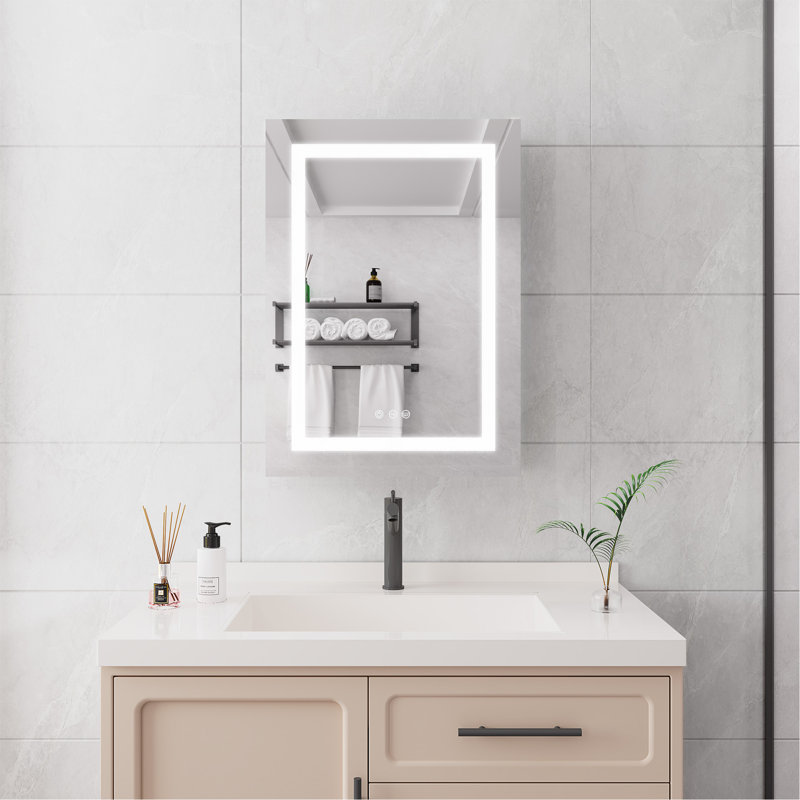 Wall Mounted Bathroom Medicine Cabinet With LED Lights, Anti-Fog, And Dimmable Functionality