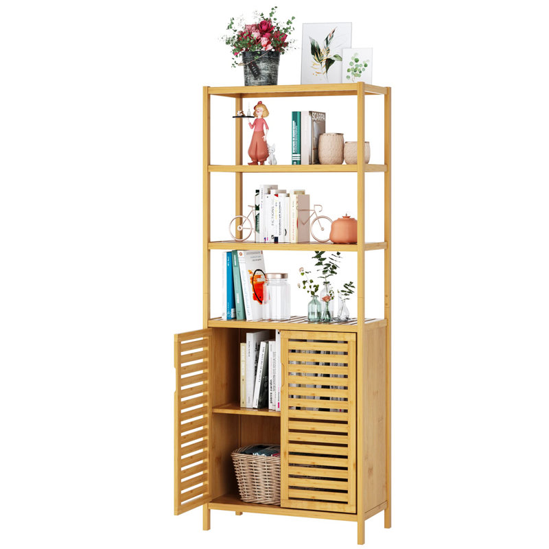Bamboo Storage Cabinet with 2 Doors and 3 Tier Shelves