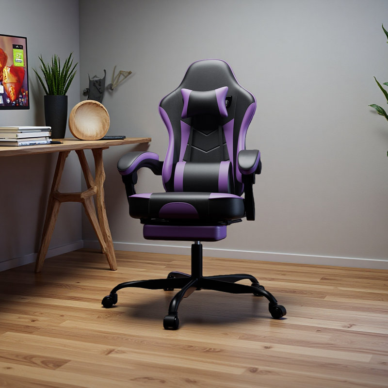 Fauteuil de jeu, fauteuil d'ordinateur ergonomique avec repose-pieds et support lombaire à massage, fauteuil de jeu vidéo pivotant à hauteur réglable pour adultes, capacité maximale de 300 lb