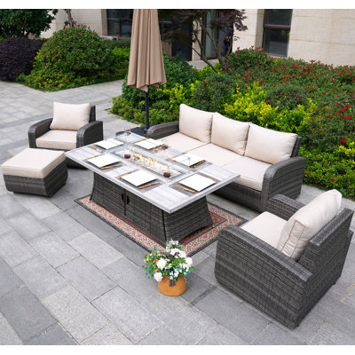 Wicker 6 - Person Patio Conversation Set with Cushions