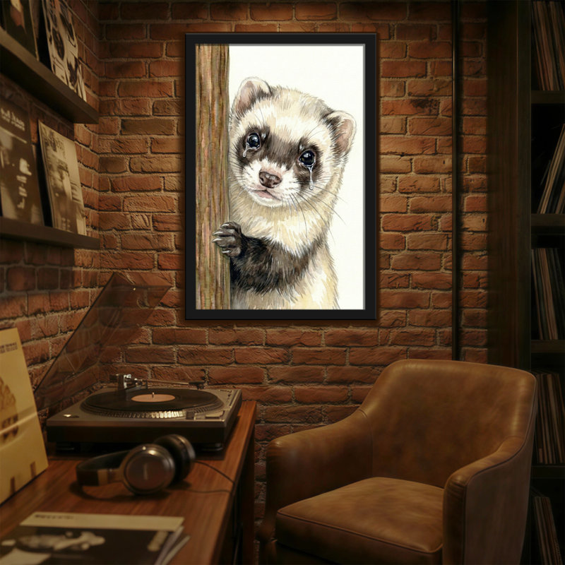 Animals Crying Ferret Peeking From Wood Panel, 30" H x 20" W