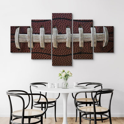 Rustic Red Football Stitching Sports Artwork Pictures Extra Large Canvas 5 Pieces Print Wall Art