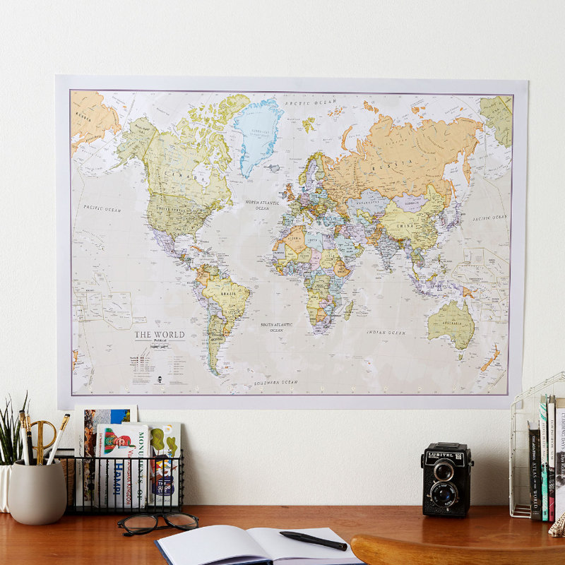Classic World Map - Print, 59.4cm H x 84.1cm W x 0.5cm D, Laminated