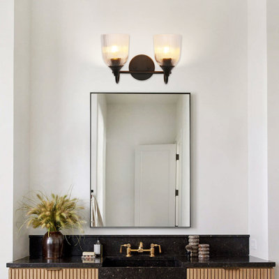 Bathroom Vanity Light Over Mirror, Modern Vanity Lighting with Texture Glass Shade, Wall Mount Bathroom Light Fixtures, E26 Base