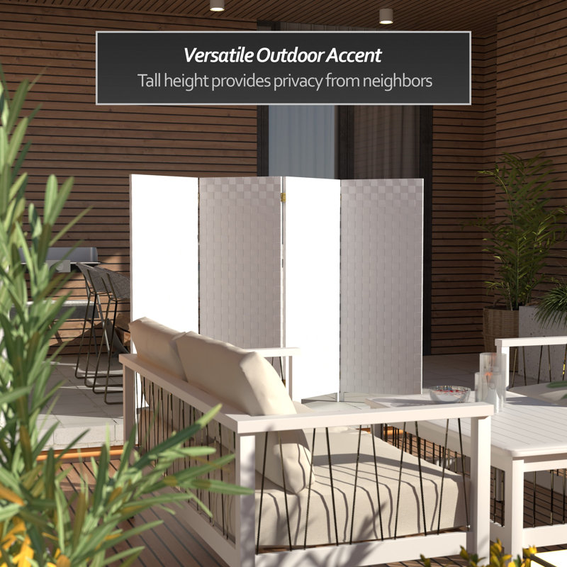 Outdoor Folding Screen, White, 47" H, 4
