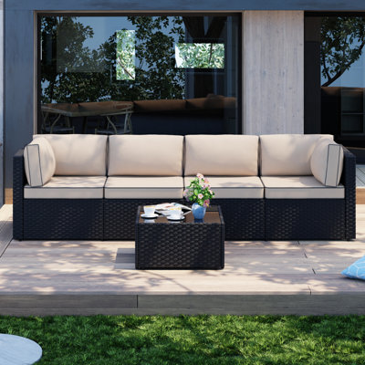 Ensemble de patio extérieur en osier pour 4 personnes Seville avec coussins