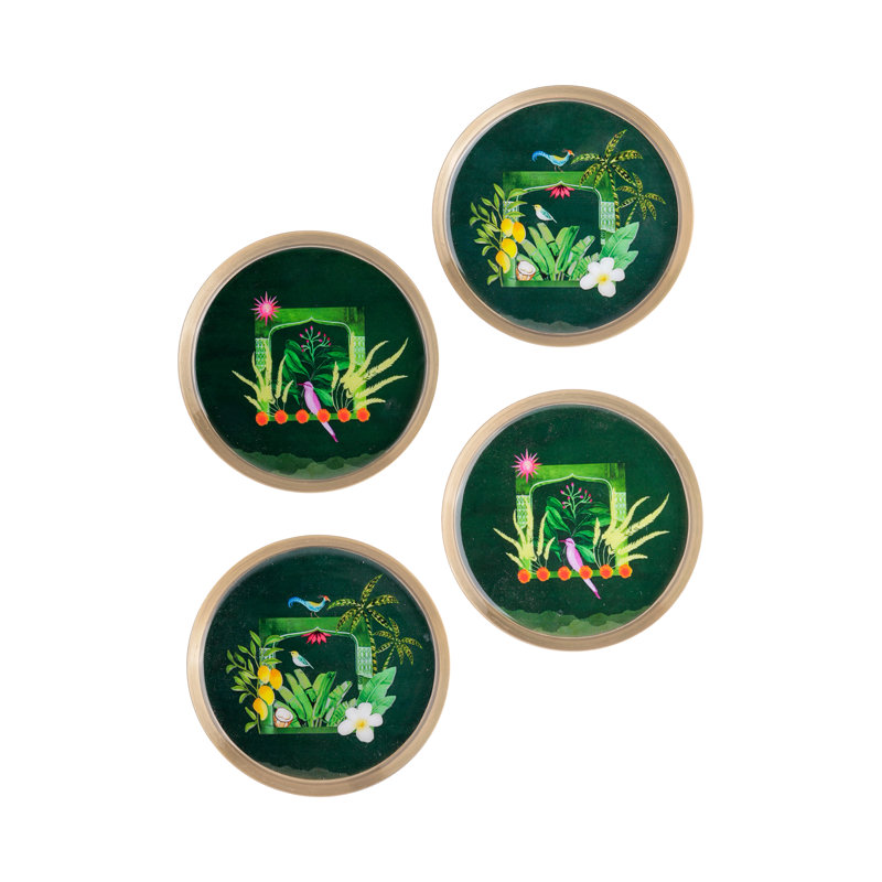 Emerald Oasis Metal Coaster Set