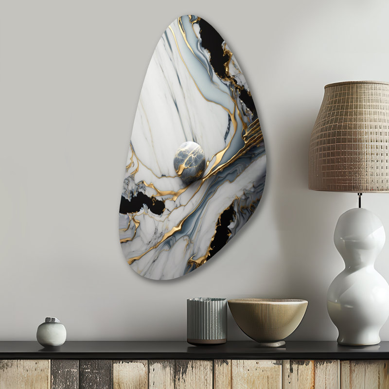 Abstract Geode Gold And White Marble III - Abstract Marble Fall Shape Assymterical Metal Wall Art, 31" H x 17" W x 1" D