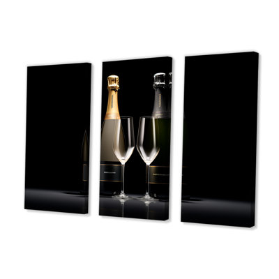 Monochrome Champagnes Contrast - Champagne Wall Art Set