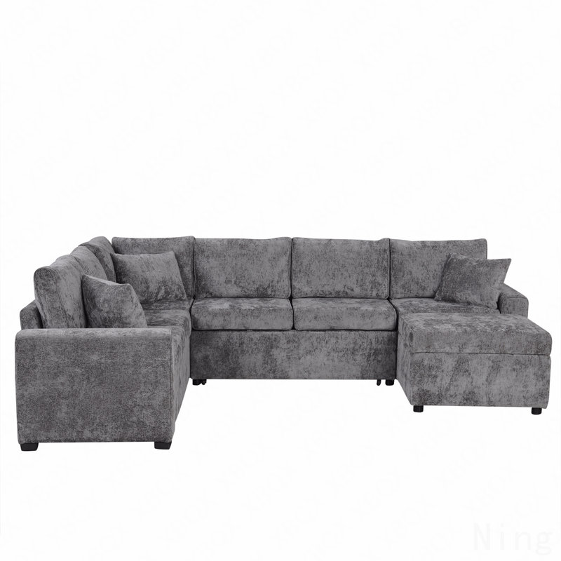 Canapé-lit 112,2 po avec canapé-lit escamotable avec repose-pieds avec rangement, trois coussins et dispositifs de chargement pour le salon, gris
