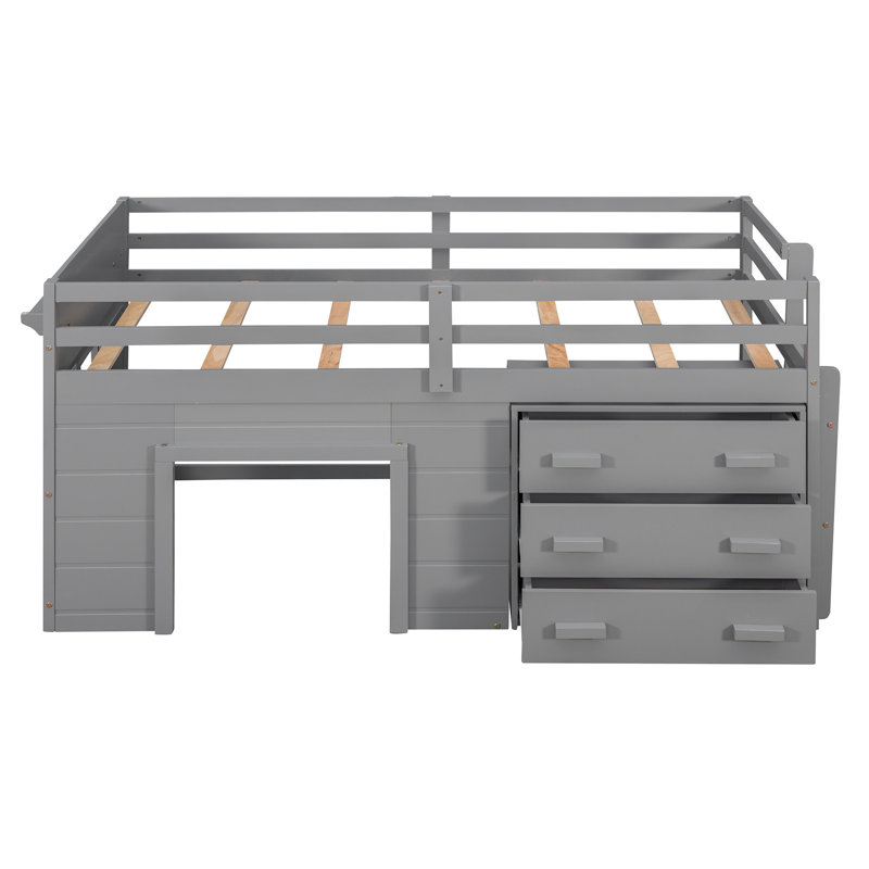 Lit mezzanine simple avec armoire et tablette, base de lit peu encombrante, gris