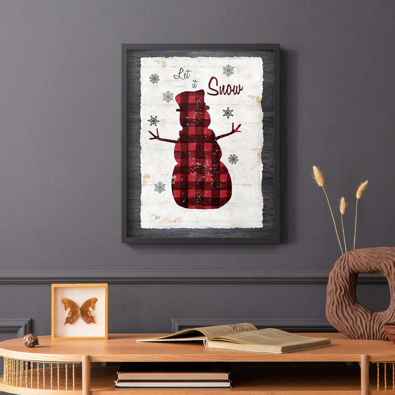 «Chequered Snowman I», reproduction encadrée - bois massif, Noir, H 28 po x l 22 po
