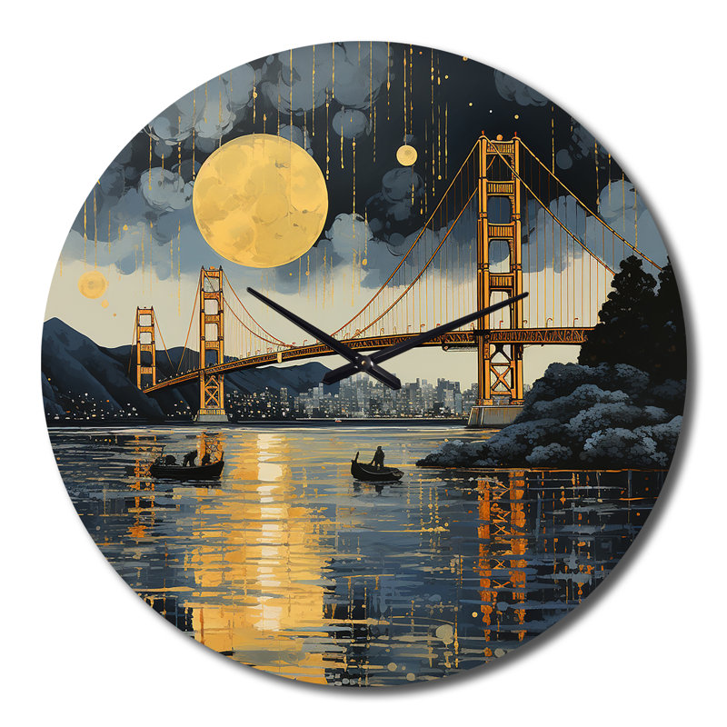 Horloge murale pont jaune Golden Gate II - Architecture, Grand