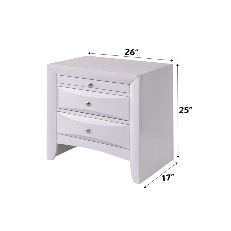 Ernesto 2-Drawer Nightstand with Top Tray & Metal Hardware, White