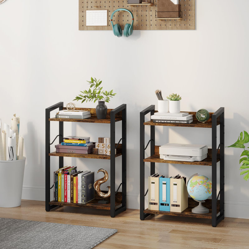 3-Tier Wood Bookcase, Rustic Brown/Black