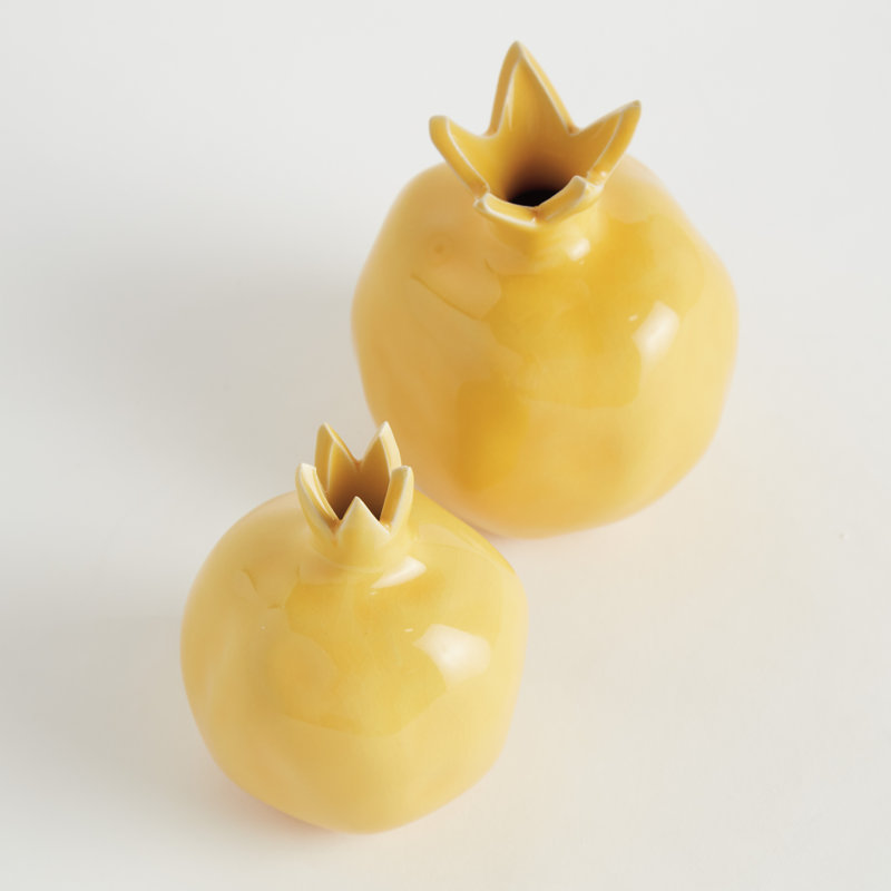 Granato Yellow Glaze Organic Pomegranate Bud Vases, Yellow