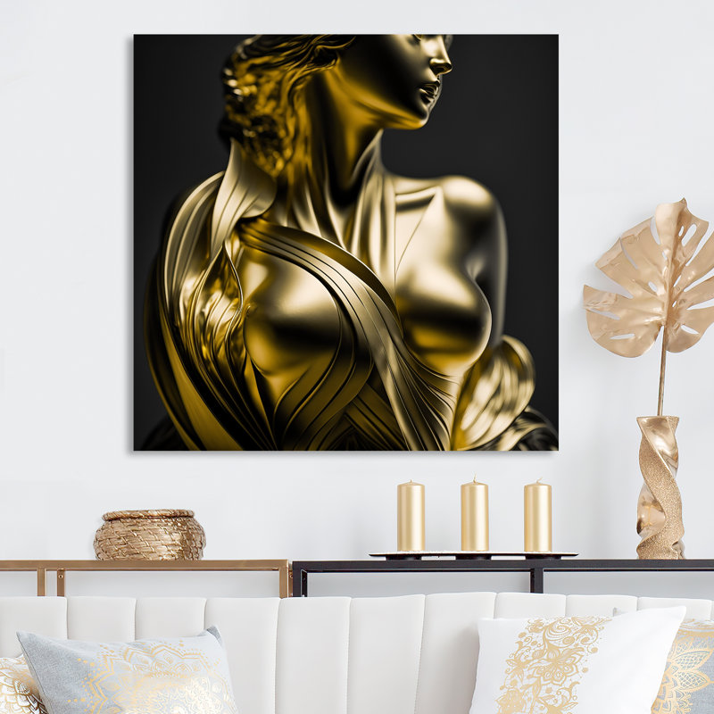 Élégant mannequin de robe dorée V - Déco murale en métal femme moderne - MT81961, H 29 po x l 29 po x P 1 po