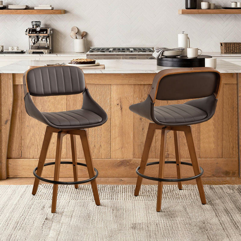 Shontina Faux Leather Swivel Bar Stool, Brown, Counter Stool (26.88" Seat Height)