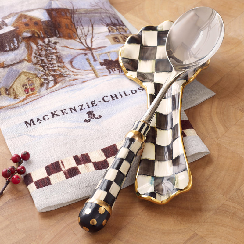 Courtly Check Hand-Painted Ceramic Spoon Rest with Gold-Lustre