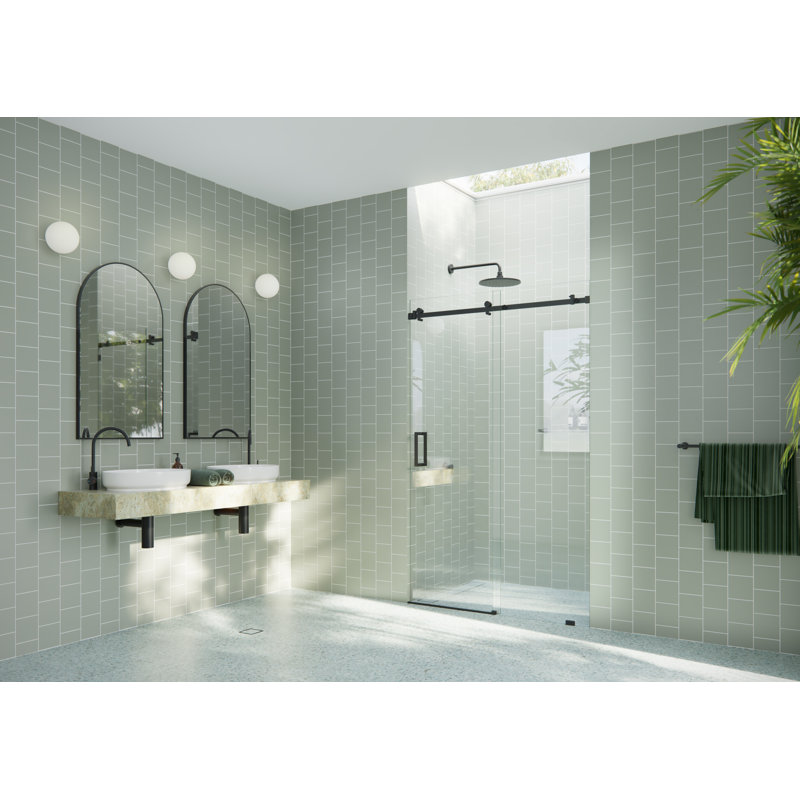 Astro 48 - 52 po. X 78 po. Porte de douche coulissante en verre sans cadre, Noir mat