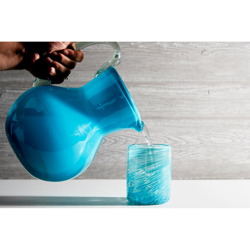 Set of 4 Aqua Handblown Recycled Glass Drinking Glasses