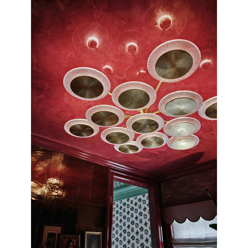 Topaz 13 Light Semi Flush, White/Polished Nickel, Polished Nickel