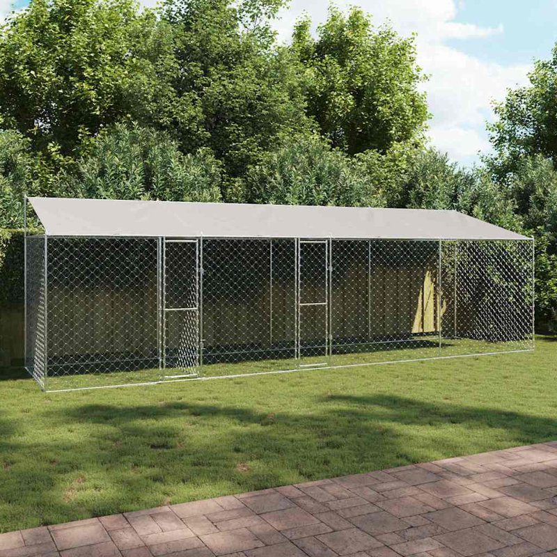 Dog Cage Dog Kennel Outdoor Dog Crate Pet House Grey Galvanised Steel