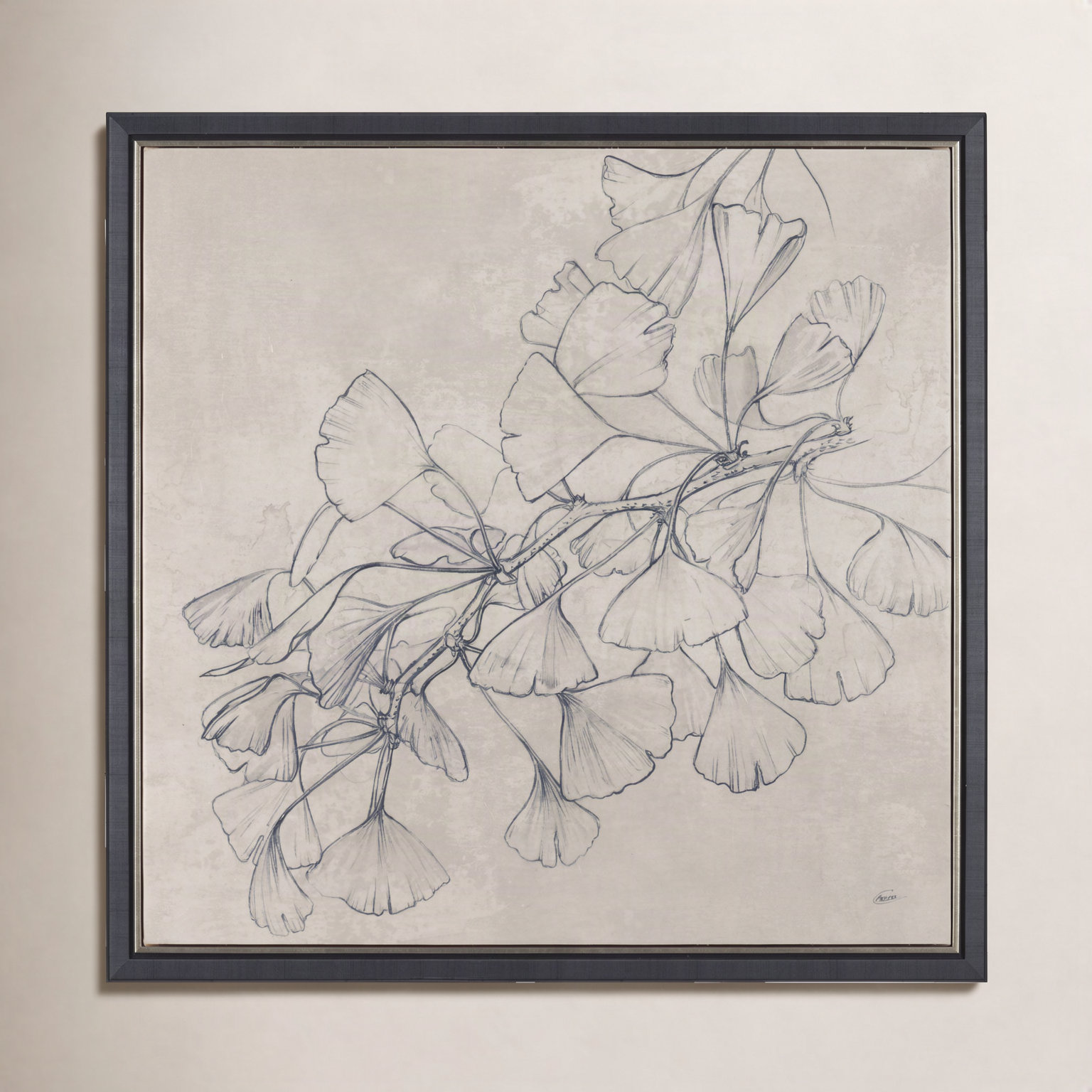 Ginkgo Shadows I Hand-Embellished Canvas Print, Framed Wrapped Canvas Ginkgo Shadows II