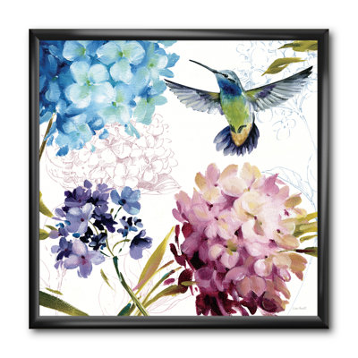 Humming Bird Blue Cottage Flower - reproduction d'art sur toile