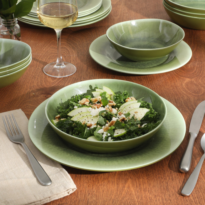 Service de table en mélamine 16 pièces Gibson Home Casper Court - aspect glacis réactif - service pour 4 - vert, Vert