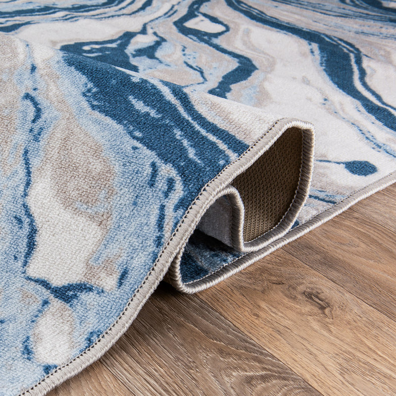 Contemporary Watercolor Wave Abstract Non Slip Area Rug, Rectangle 5' x 7'