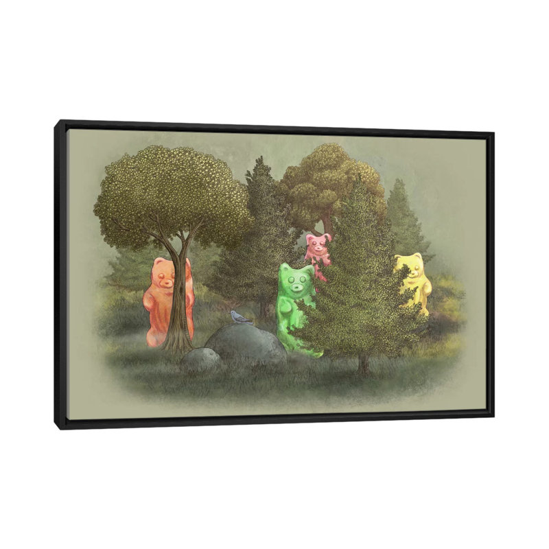 «Wild Jelly Bears», reproduction sur toile tendue, H 32 po x l 48 po x P 1,5 po, Toile avec cadre noir, Pas de tapis