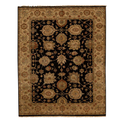 Tapis bleu / ivoire en laine noué à la main 7 pi 7 po x 10 pi