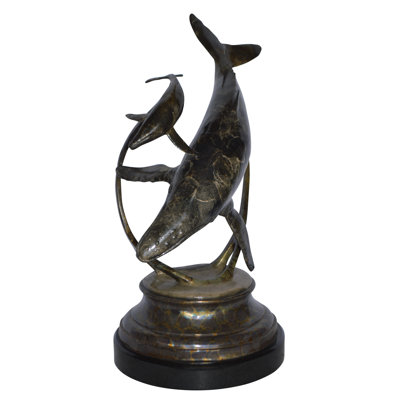 Statue de baleine bleue en bronze Hilburn Tendresse par J. Townsend - Taille: L 20 po x l 14 po x H 29 po.