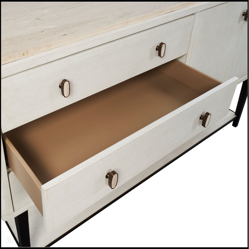 Vanilla Server With Metal Base, Soft-Close Hinges, And Spacious Storage For Modern Dining And Entertaining.