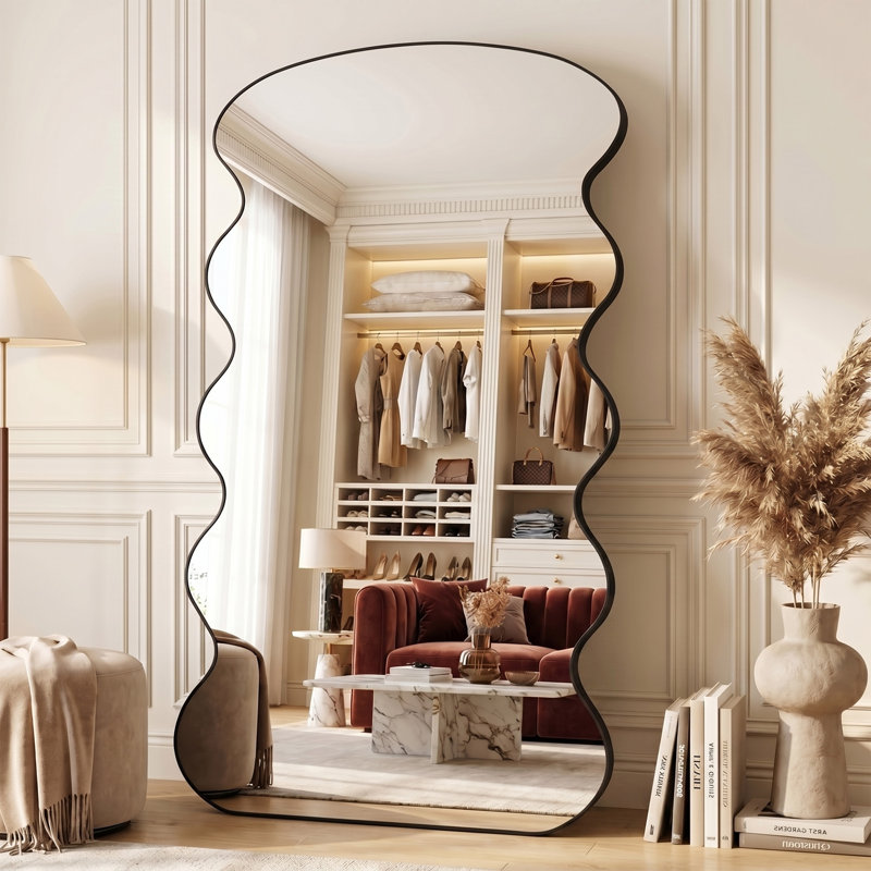 Miroir surdimensionné arqué en métal surdimensionné, 44 po x 82 po, Noir