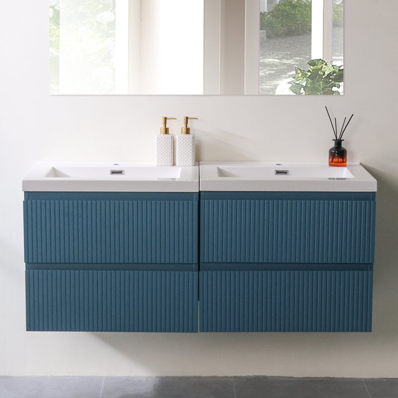 Meuble-lavabo flottant à double cuve, Bleu
