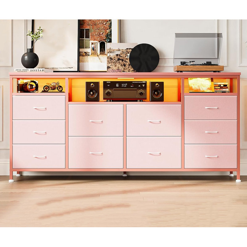 10 Drawer Tv Cabinet, Bedroom 10 Drawer Cabinet With Led Lights And Power Sockets