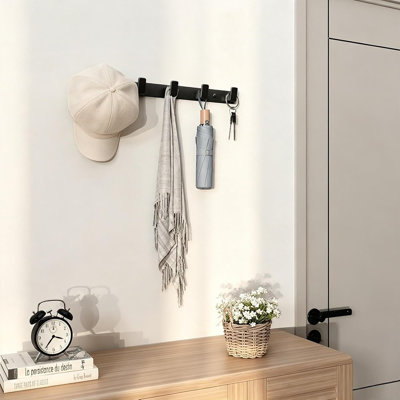 Portemanteau mural noir avec 5 crochets robustes pour manteaux, chapeaux, sacs, clés et serviettes