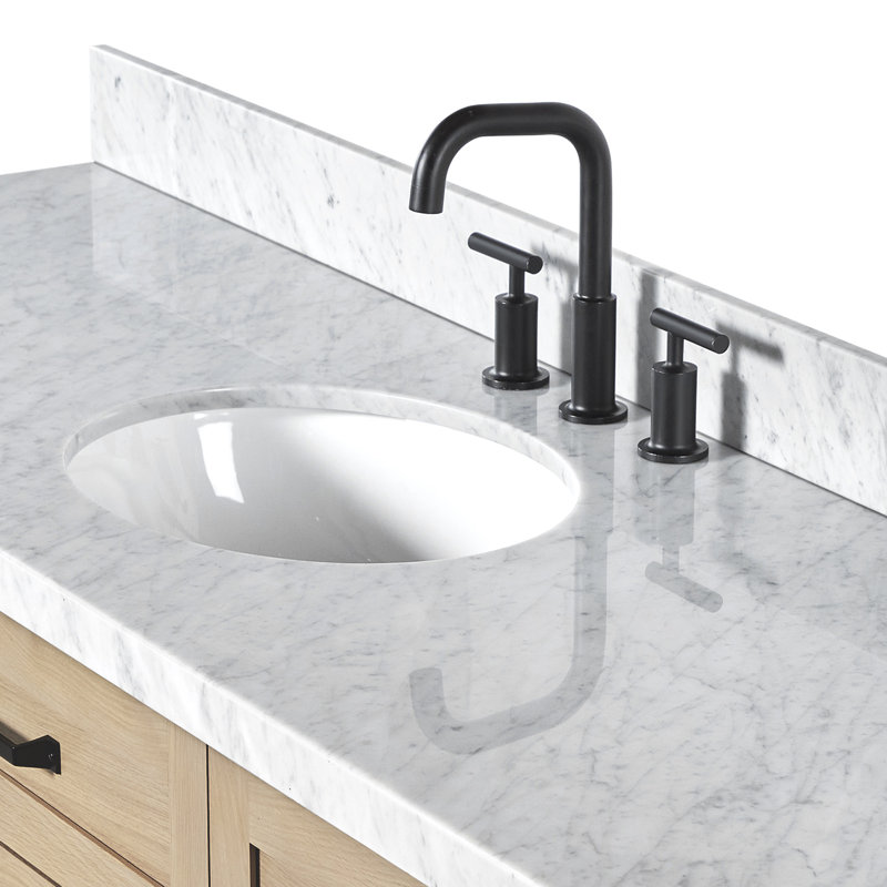 ARIEL Monroe 54 Single Sink Bathroom Vanity with Carrara Quartz Top, Oak, 66" - 67", Italian Carrara Marble