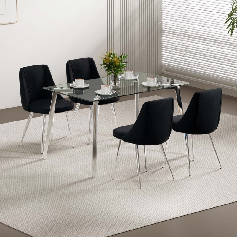 Ensemble de 4 chaises de salle à manger en velours, Noir, Argent argent