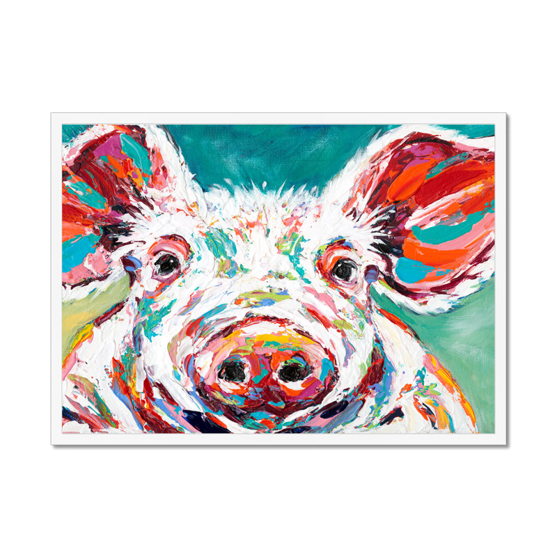 Piggy II by Carolee Vitaletti - Painting, 24cm H x 34cm W, White Single Picture Framed Paper