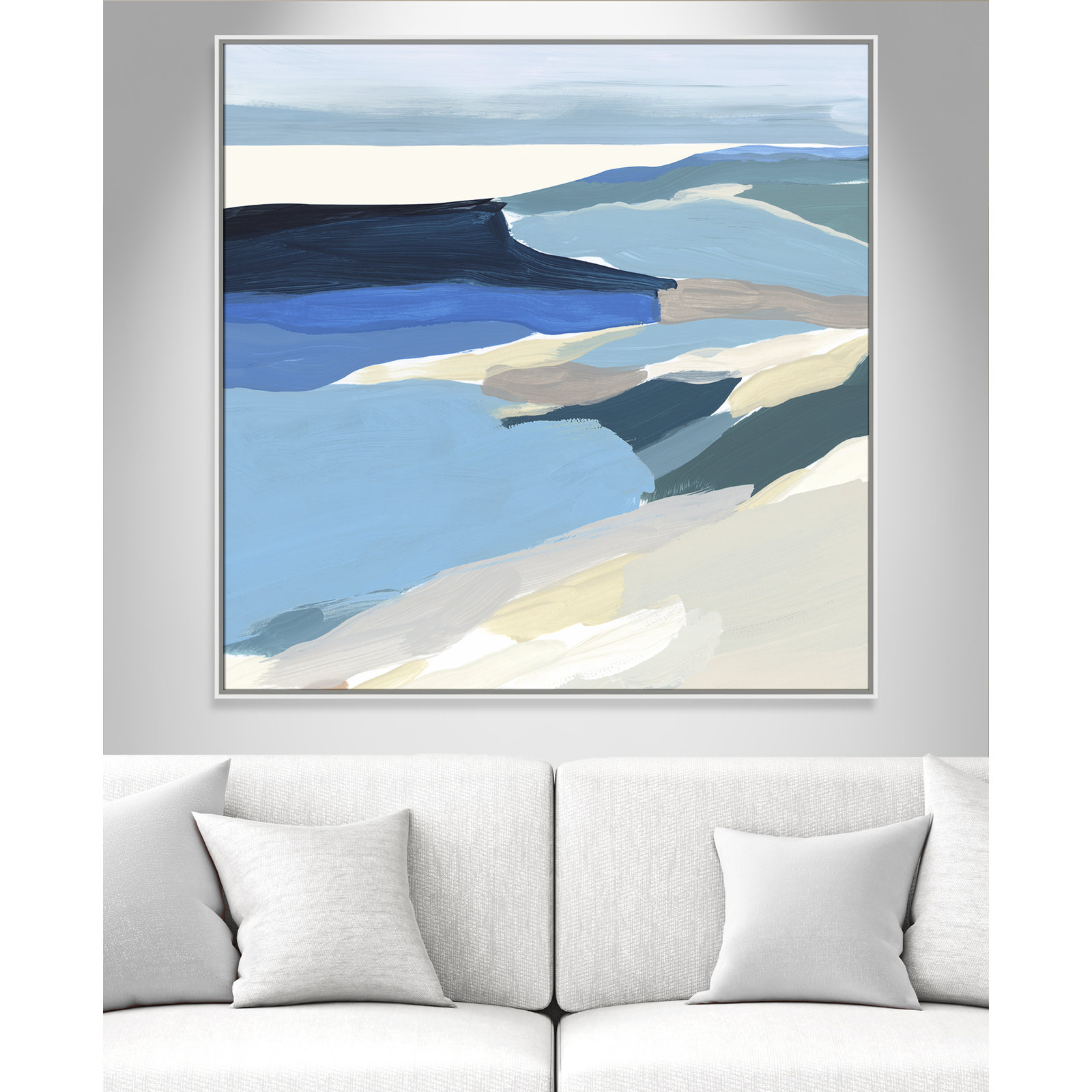 Decker "Graham Lake II" Painting, 46.5" H x 46.5" W x 2" D, White Framed Canvas