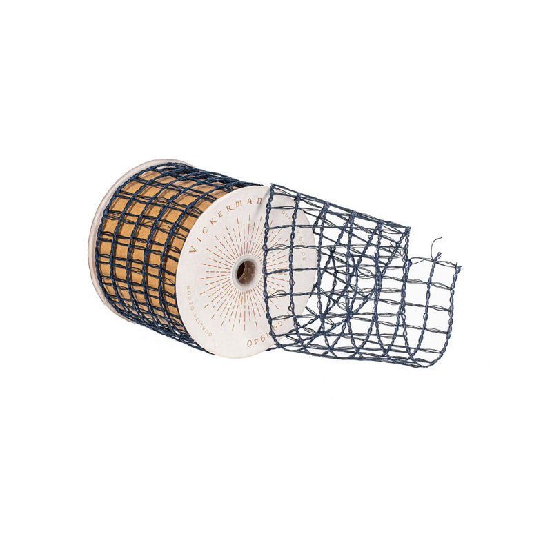 Vickerman 3.75"x10yd Thin Grid Wired Ribbon., Midnight Blue
