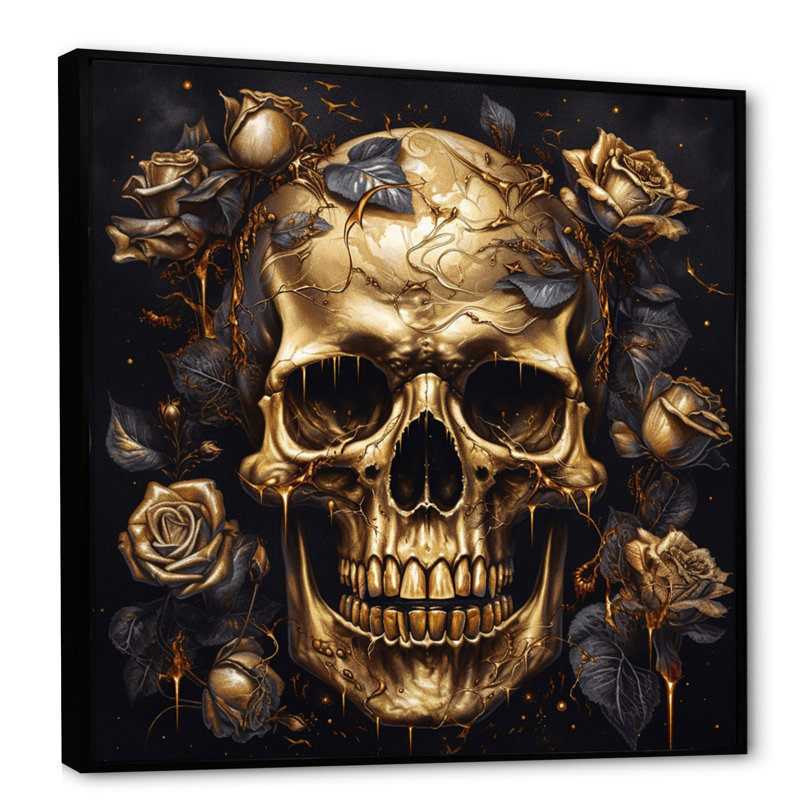 Roses gothiques de crâne - impressions florales abstraites encadrées, H 36 po x l 36 po, Cadre flottant noir